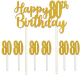 Happy 80th Birthday Gold Glitter Cake Topper 7 PCS