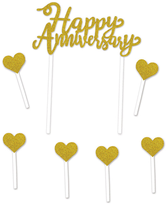 Happy Anniversary Gold Glitter Cake Topper