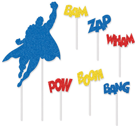 Hero Glitter Birthday Cake Toppers