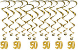 Number 50 Whirls Metallic Spiral 50th Birthday Anniversary Party Decorations 12pcs