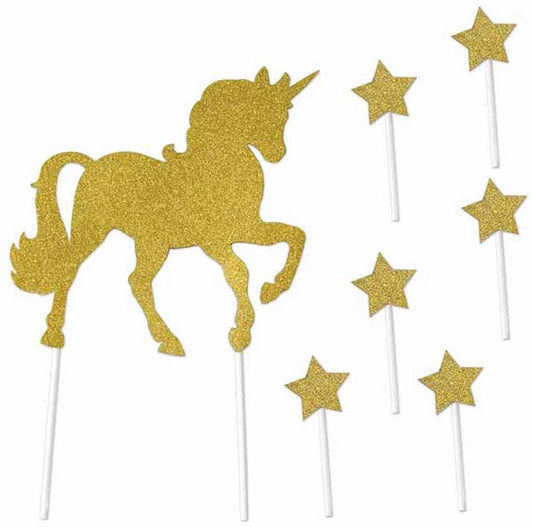 Gold Glitter Unicorn Birthday Cake Topper