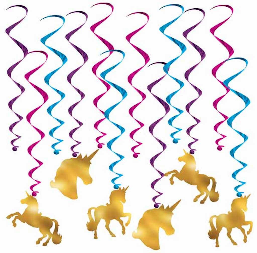 Gold Unicorn Whirls Metallic Spiral Birthday Party Decorations