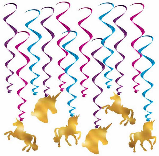 Gold Unicorn Whirls Metallic Spiral Birthday Party Decorations