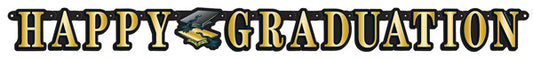 5' Happy Graduation Streamer Banner Grad Party Decor Black And Gold