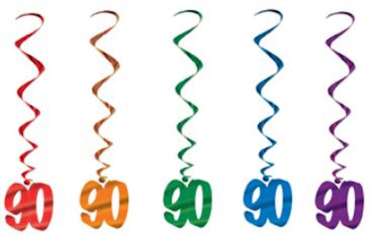 Number 90 Whirls Metallic Spiral 90th Birthday Party Decorations