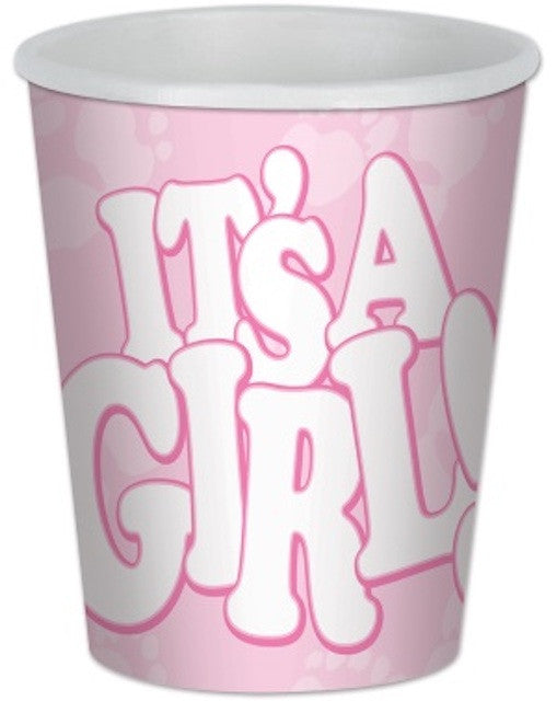 It's A Girl Pink 9 oz Paper Baby Shower Gender Reveal Cup 8 Pack