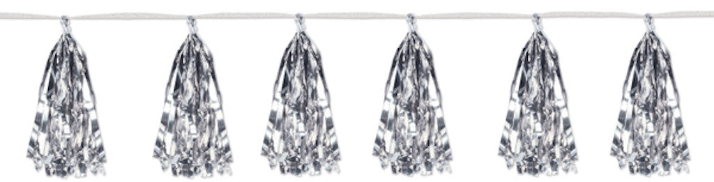8' Metallic Tassels Hanging Garland Silver Party Decor
