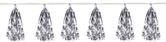 8' Metallic Tassels Hanging Garland Silver Party Decor