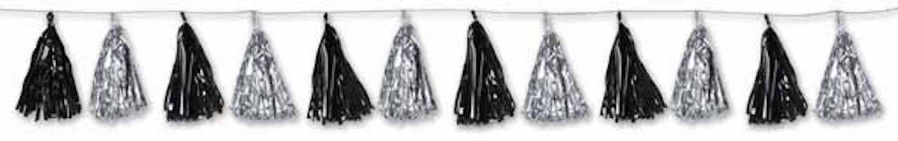 8' Metallic Tassel Hanging Garland Black Silver Party Decor