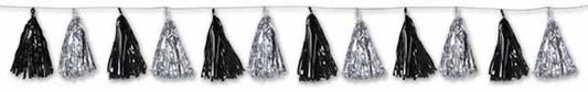 8' Metallic Tassel Hanging Garland Black Silver Party Decor