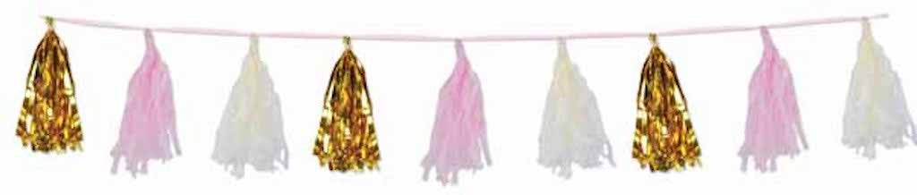 8' Metallic Tissue Tassels Hanging Garland Pink Party Decor