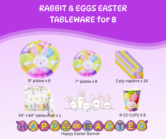 Rabbit & Eggs Easter Tableware Set for 8 Guests