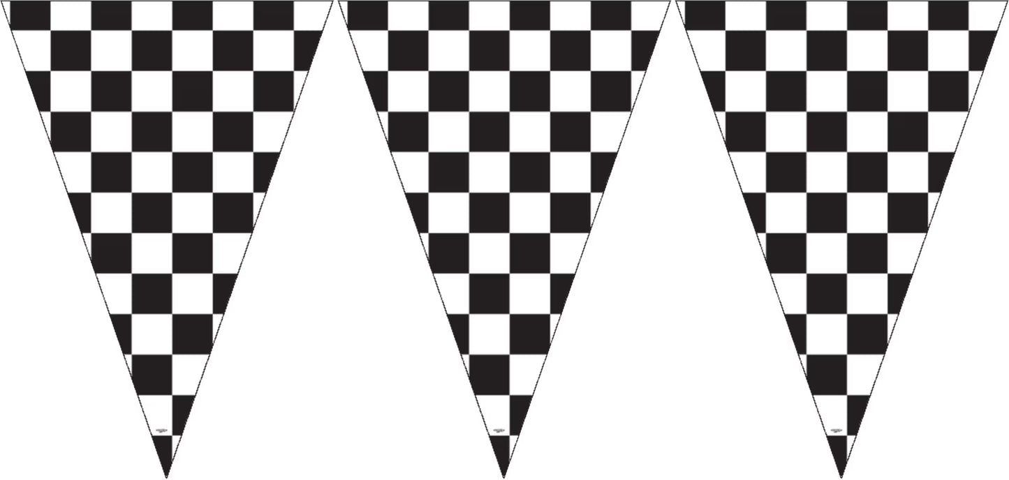 Black & White Checkered Pennant Banner 12ft