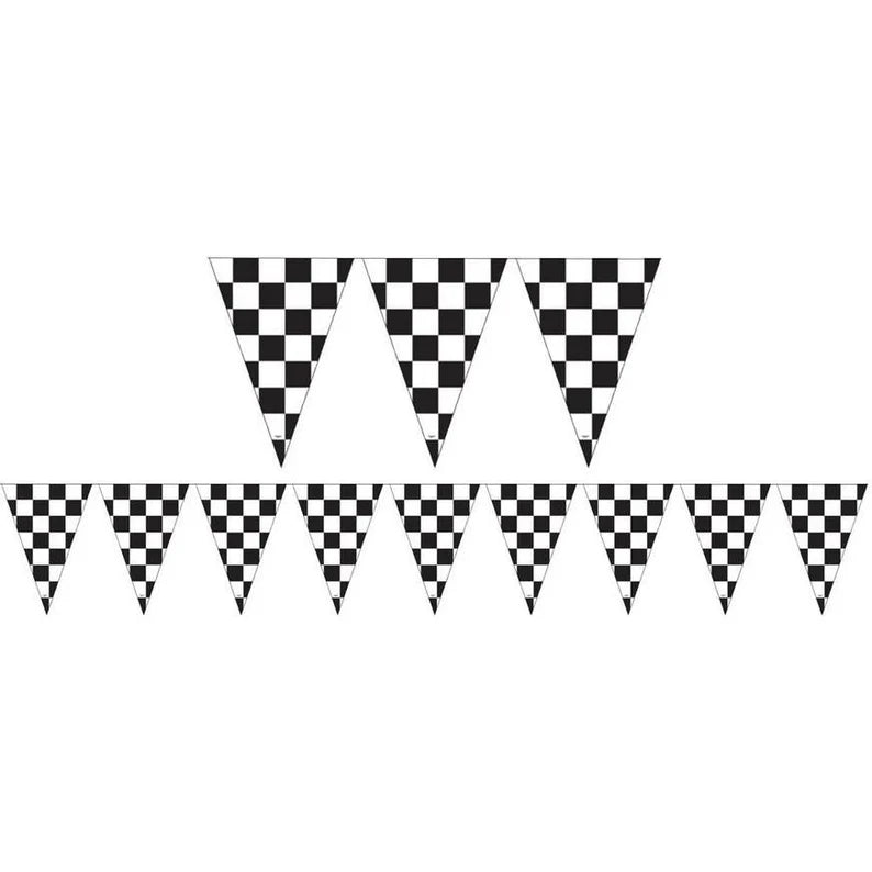 Black & White Checkered Pennant Banner 12ft