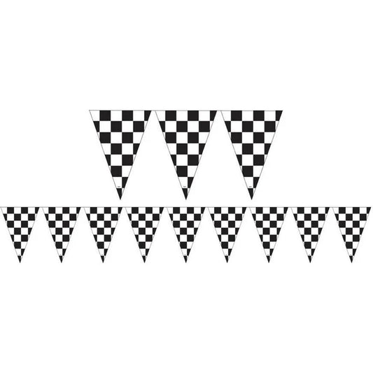 Black & White Checkered Pennant Banner 12ft