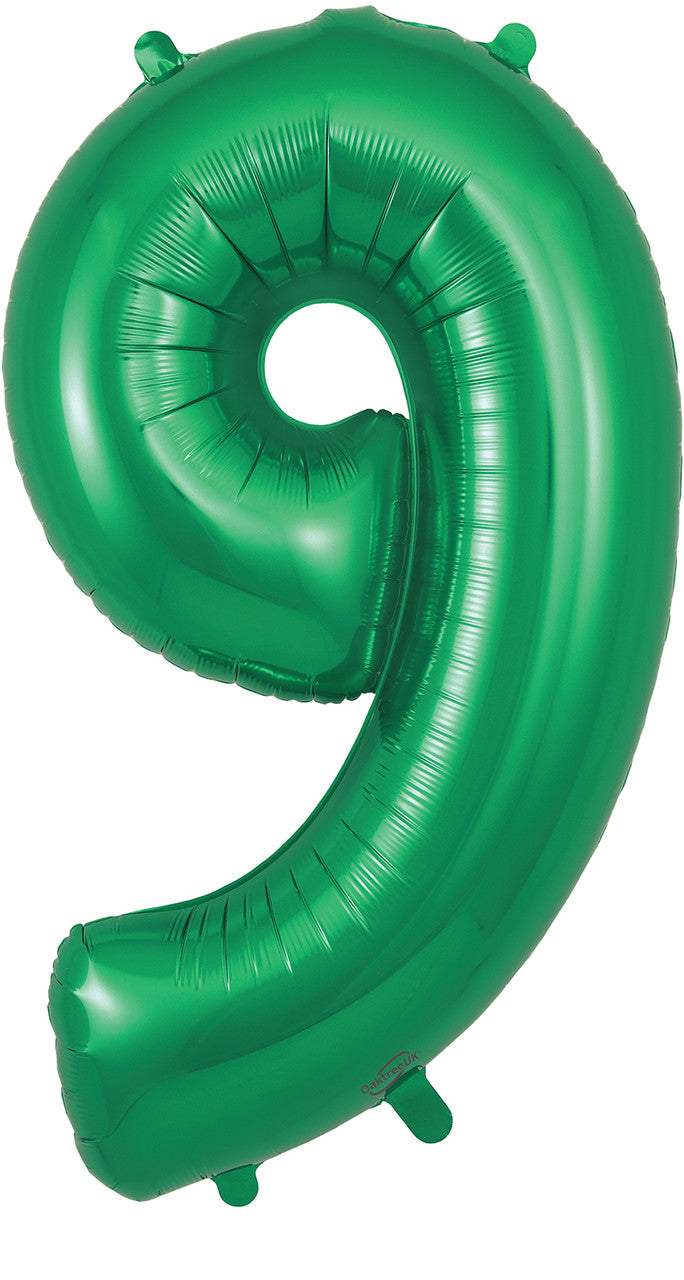 34" Green Number 9 Supershape Foil Mylar Balloon