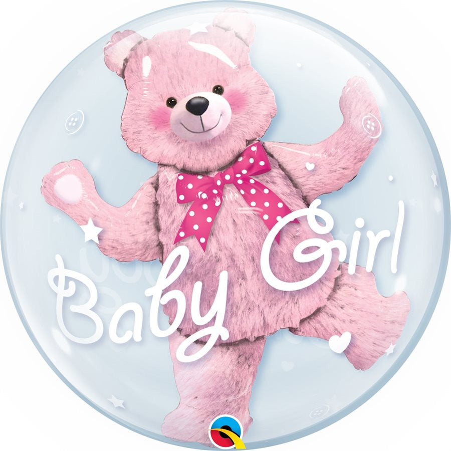 Baby Girl Teddy Bear Balloon Bubble 24"