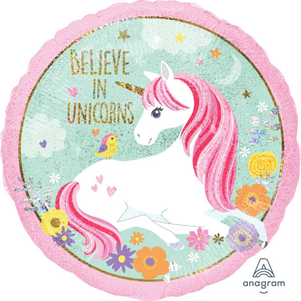 Anagram 18" Believe In Unicorn Round Foil Balloon