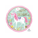 Anagram 18" Happy Birthday Magical Unicorn Round Foil Balloon Front