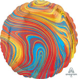 Marblez Swirls 18" Red Blue Gold Yellow Round Foil Balloon