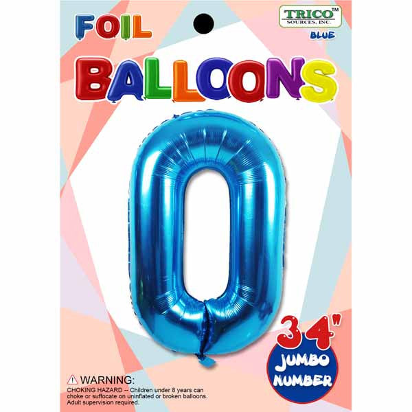 34" Blue Number 0 Supershape Decorative Foil Balloon