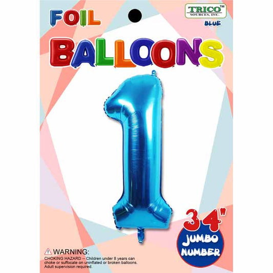 34" Blue Number 1 Supershape Decorative Foil Balloon