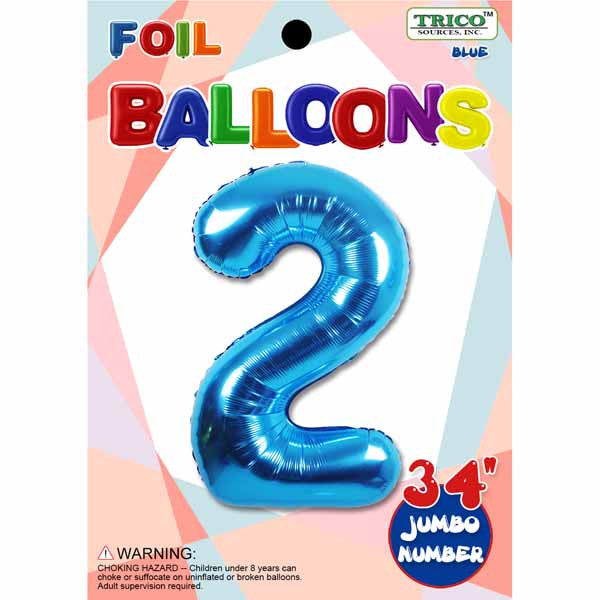 34" Blue Number 2 Supershape Decorative Foil Balloon