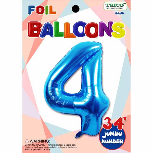 34" Blue Number 4 Supershape Decorative Foil Balloon