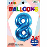 34" Blue Number 8 Supershape Decorative Foil Balloon
