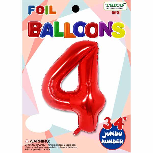 Jumbo Supershape #4 Red Birthday Foil Balloon