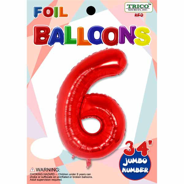 Jumbo Supershape #6 Red Birthday Foil Balloon