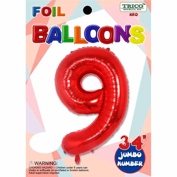 Jumbo Supershape #9 Red Birthday Foil Balloon