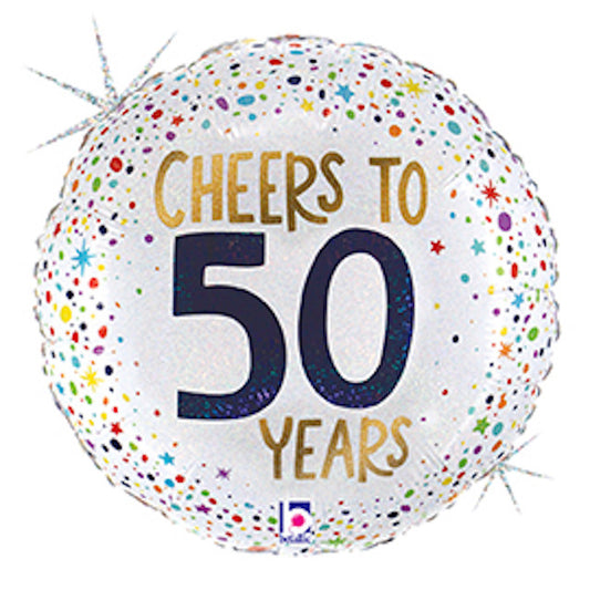 18" Cheers To 50 Years Round Glitter Holographic Foil Balloon