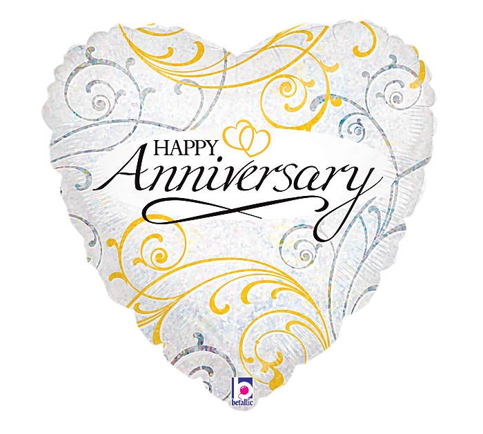 Silver Filigree Anniversary Heart Balloon Gold White
