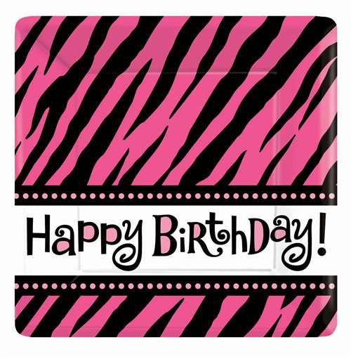 Hot Pink Zebra Print Birthday Dessert Plates