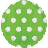 18" Round Lime with White Polka Dots Mylar Balloon