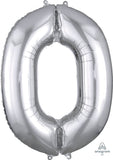 34" Silver Number 0 Supershape Decorative Foil Balloon