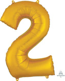 34" Gold Number 2 Supershape Decorative Foil Balloon