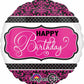 18" Pink Black White Happy Birthday Foil Balloon