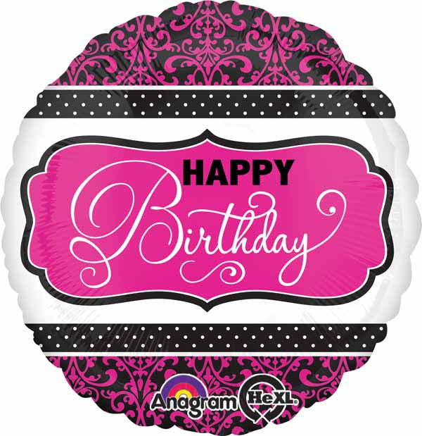 18" Pink Black White Happy Birthday Foil Balloon