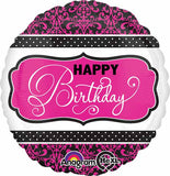 18" Pink Black White Happy Birthday Foil Balloon