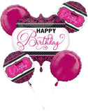 5 Balloons Happy Birthday Bouquet Pink Black
