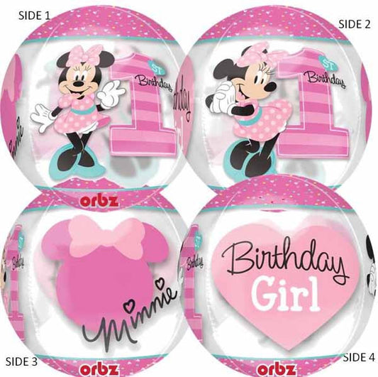 See-Thru Minnie Mouse Orbz 1st B-Day Balloon