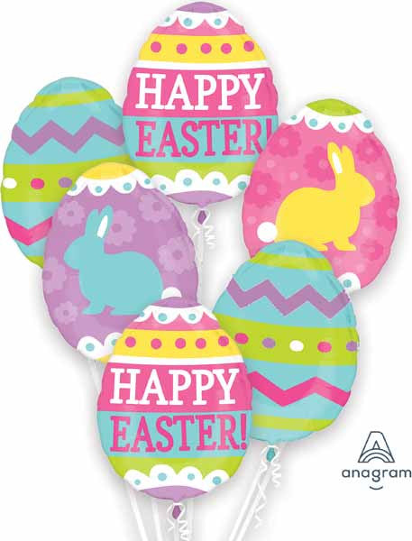 Happy Easter Egg Hunt Balloon Bouquet with Rabbits