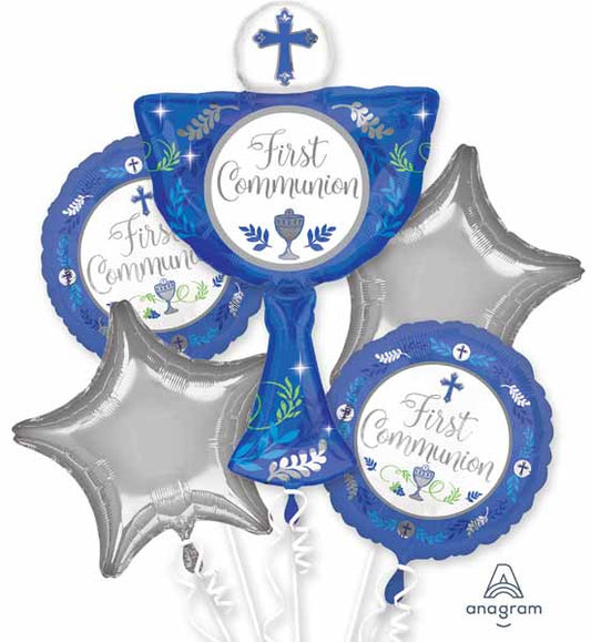Blue First Communion Balloons Bouquet