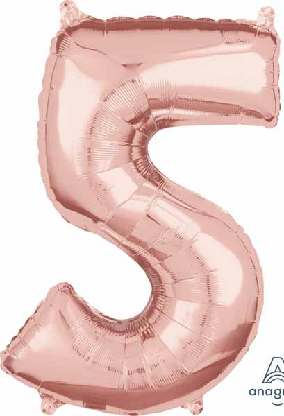 16" Air-Filled No. 5 Shape Foil Balloon Decoration Rose Gold