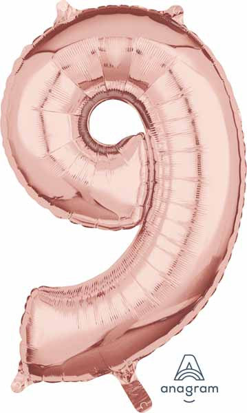 16" Air-Filled No. 9 Shape Foil Balloon Decoration Rose Gold