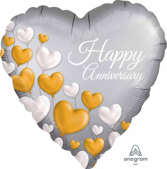 Silver Anniversary Heart Balloon Gold White