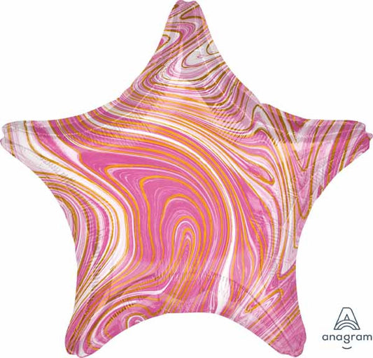 Marblez Swirls 19" Pink Gold White Star Shape Foil Balloon