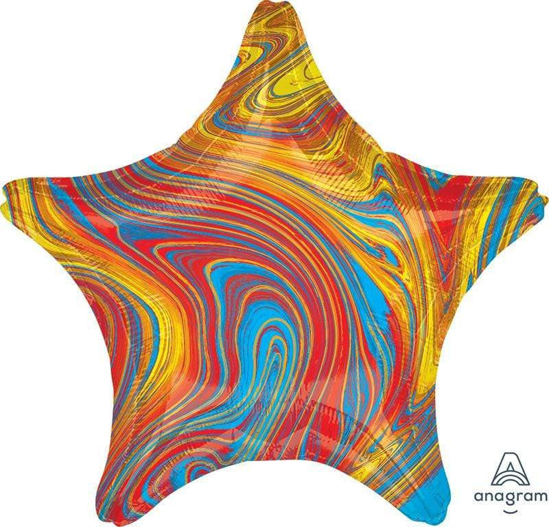 Marblez Swirls 19" Red Blue Gold Yellow Star Shape Foil Balloon